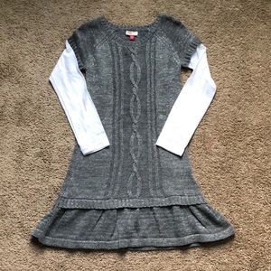 LEI Sweater Dress Girls Size Large 10/12 Grey White Long Sleeve
